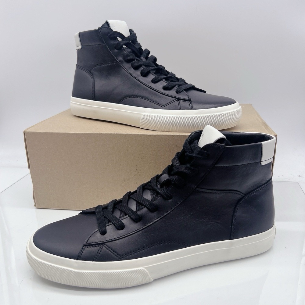 Vince Fynn Men's High Top Sneakers Casual Shoes Black Leather Lace Up US 9